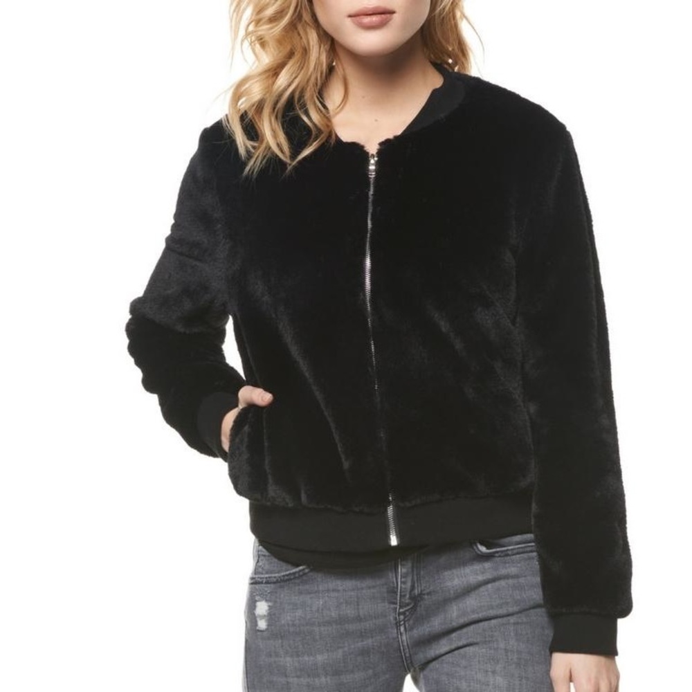 Black Faux Fur Bomber Jacket